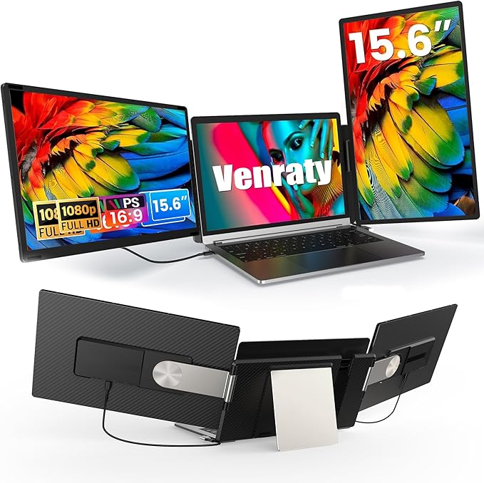 Upgraded Detachable 15.6" Laptop Screen Extender,FHD 1080P IPS Triple Portable Monitor for Laptop, Multiple Screens Design Monitor Extender for 13"-17.3" Laptops (Mac, Wins, Android, Dex) by Venraty