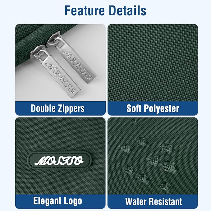 MOSISO Laptop Case 15 inch, Laptop Sleeve Bag with Pocket | Compatible with MacBook Air 15 inch M5 M4 M3 M2 2026-2023, Dell XPS, Polyester Vertical Computer Bag,Midnight Green - Image 4