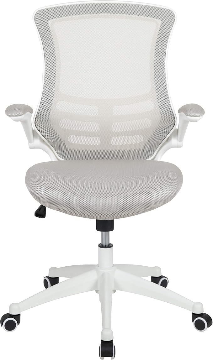 Flash Furniture Mid-Back Light Gray Mesh Swivel Ergonomic Task Office Chair with White Frame and Flip-Up Arms | White Frame, Mid-Back, Flip-Up Arms, Mesh Back - Image 10