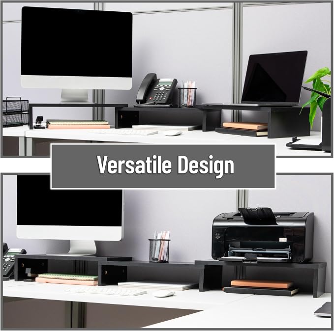 Mind Reader Dual Monitor Stand, Desktop Organizer, Laptop Riser, Office, MDF, 51.25"L x 9.25"W x 4.75"H, Black - Image 8