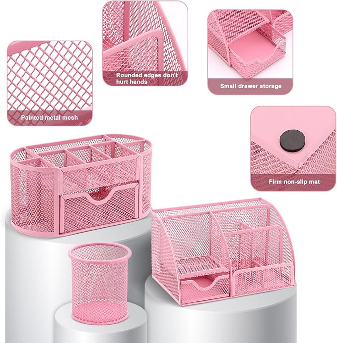 17 IN 1 Office Desk Organizer Set for Back to School Supplies Accessories | 3 Office Desk Storage Organization, 4 Pens, Stapler, Staples & Remover, Tape & Dispenser, Scissors, Ruler, Clips, Hole Punch - Image 3
