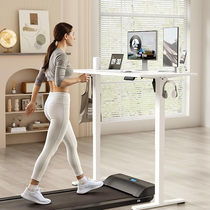 YESHOMY Height Adjustable Electric Standing Desk, 55 x 24 Inches Memory Home Office Sit Stand up Desk with Phone Holder and USB Charging Port, White - Image 4