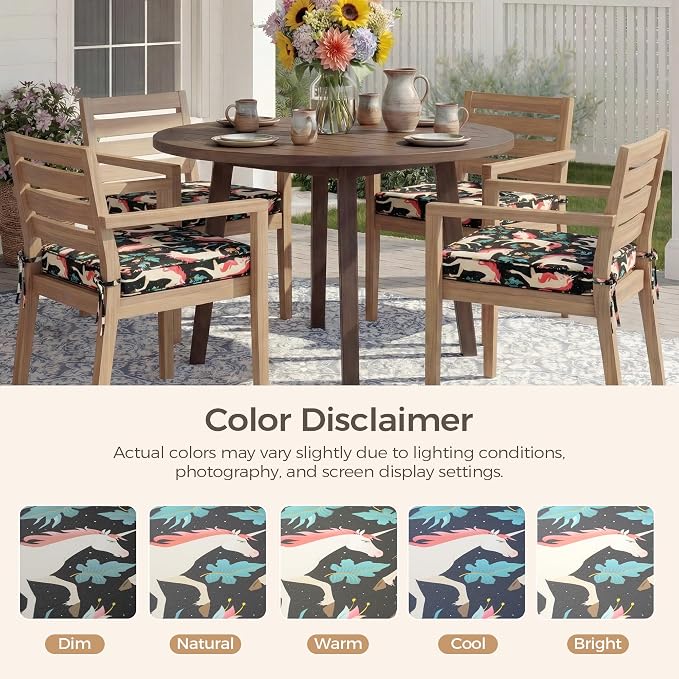 UNIKOME Outdoor Chair Cushions Set of 4, Water Resistant Patio Seat Cushions with Ties for Outdoor Furniture, High-Density Foam, UV & Fade Resistant, Piped Edge – 24" x 24" x 4", Unicorn - Image 7