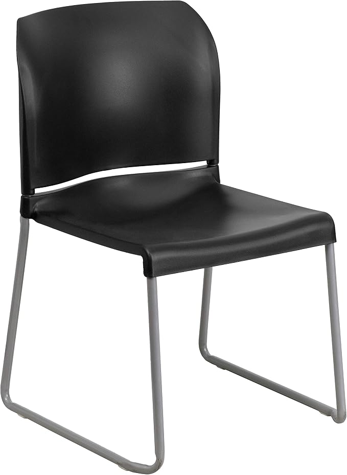 Flash Furniture Hercules Series Contoured Stacking Chairs for Waiting Rooms and Offices, Ergonomic Lobby Chairs with Curved Back, Set of 5, Black | Sled Base, Powder Coated, Contoured, 880 LBS. Weight Capacity by FlashFurniture