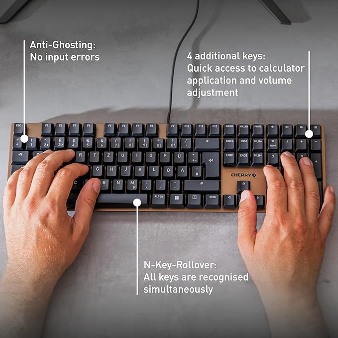 Cherry KC 200 MX Wired Mechanical Office Keyboard MX2A Silent RED Switches | Modern Design with Elegant Aluminum Surface, USB-A Connection, Quiet Typing, White/Silver - Image 5