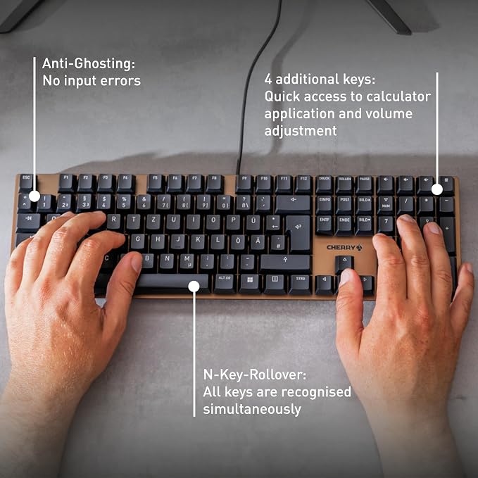 Cherry KC 200 MX Wired Mechanical Office Keyboard MX2A Brown Switches | Modern Design, Aluminum Surface, USB-A Connection, Full Size Keyboard,Black/Bronze, Tactile Switch - Image 5