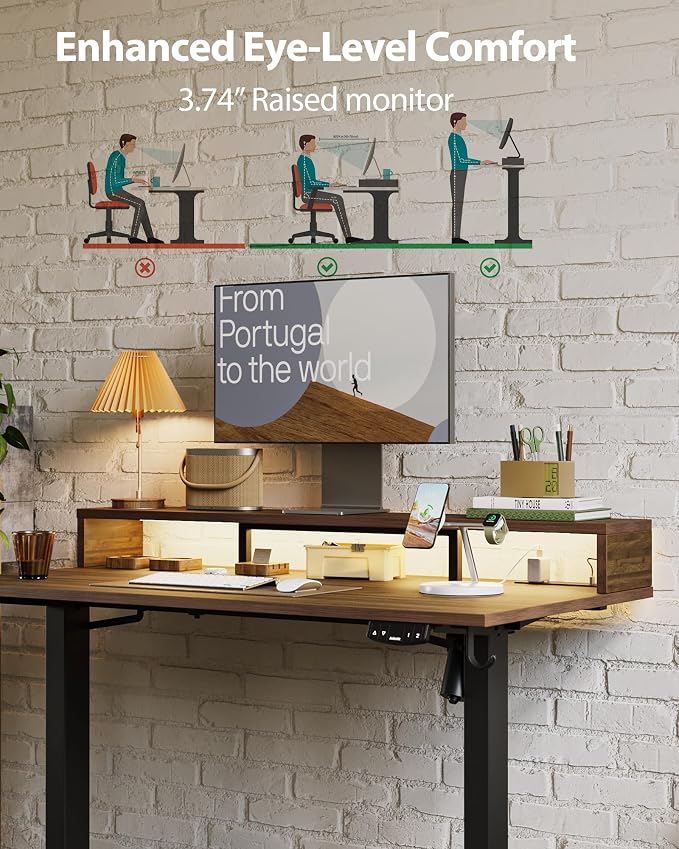 Agilestic 48 * 24 Inch Electric Standing Desk with Shelf & Led, Dark Walnut | Electric Height Adjustable, Outlets&Led, Monitor Stand, Sturdy Steel Frame, Memory Presets, Hooks, 154 lbs, Splice Board - Image 8