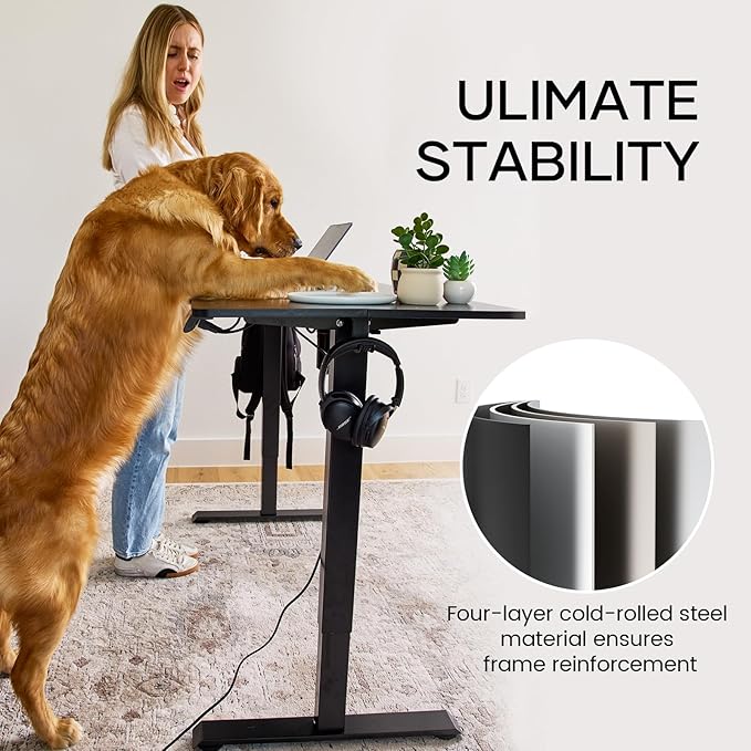 Veken 39.4 Inch Large Electric Standing Desk, Gaming Table, Black | Height Adjustable Sit Stand Up Computer Tables for Home Office, Study , Writing, Suit students, employees and group work - Image 5