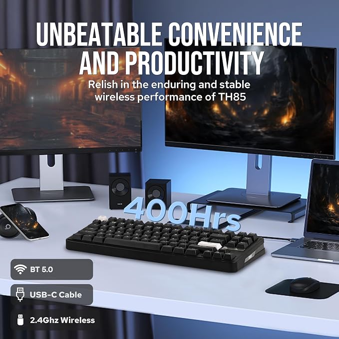 EPOMAKER TH85 QMK/VIA Wireless Gaming Keyboard, BT5.0/2.4GHz/USB-C | Hot-Swap Pre-lubed Custom Creamy Jade Linear Switches, Gasket Creamy Keyboard for PC/Mac/Office/Gaming (Black) - Image 5