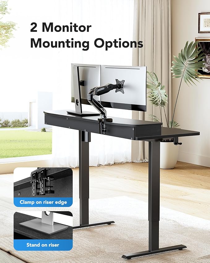 HUANUO 48″ x 28″ Electric Standing Desk with 2 Drawers, C-Clamp Mount Compatible, Height Adjustable Computer Desk, Home Office Stand Up Desk with 4 Preset Heights & 2 Hooks, Black - Image 5