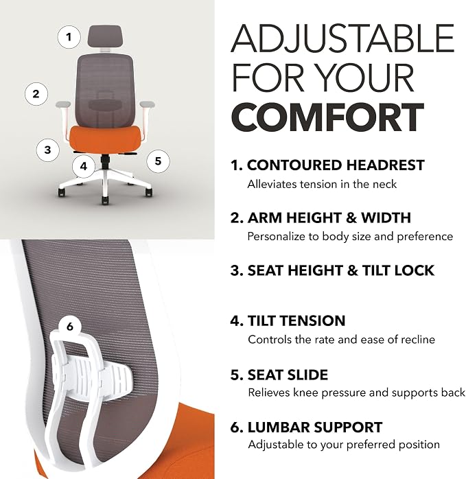 HON Altern Ergonomic Office Chair, Office Desk Computer Chair, Apricot | Mesh desk chair with lumbar support, headrest, seat slide, adjustable arms, computer chair for home office productivity - Image 3