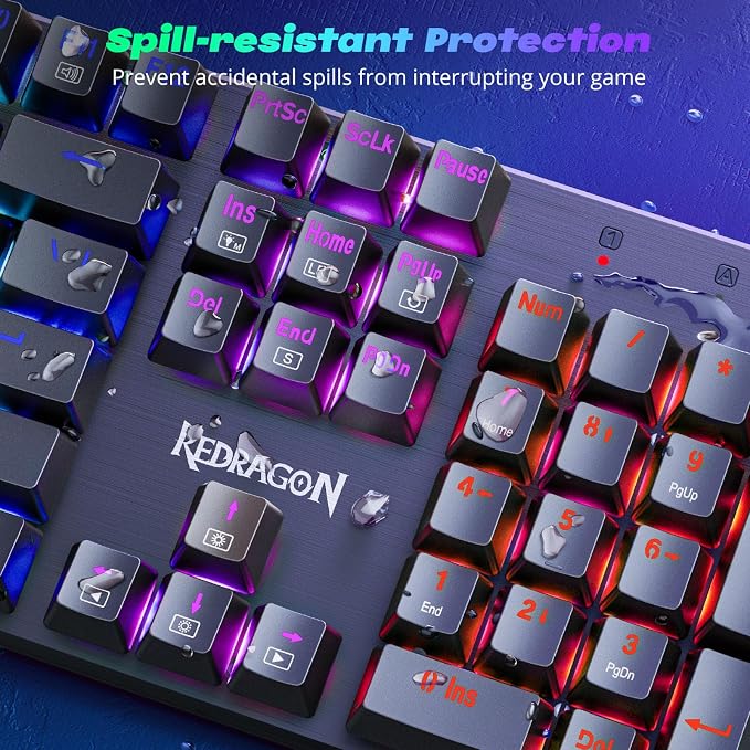 Redragon Mechanical Gaming Keyboard Wired, 11 Programmable Backlit Modes, Hot-Swappable Red Switch, Anti-Ghosting, Double-Shot PBT Keycaps, Light Up Keyboard for PC Mac - Image 8