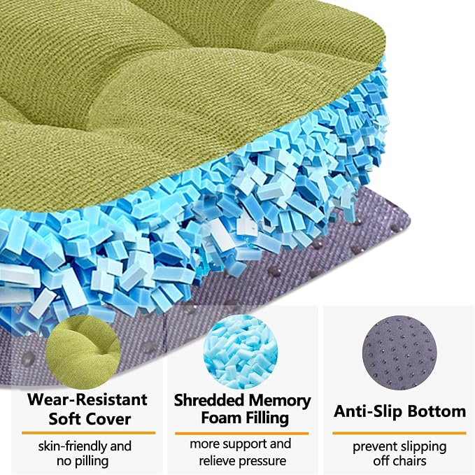 MAGIC ELEPHANT Chair Cushions for Dining Chairs, Memory Foam Kitchen Chair Cushions Set of 4, Non-Slip Thick Dining Room Chair Pads Seat Cushions, 15.5" x 15.5" x 4" (Sage Green) - Image 2