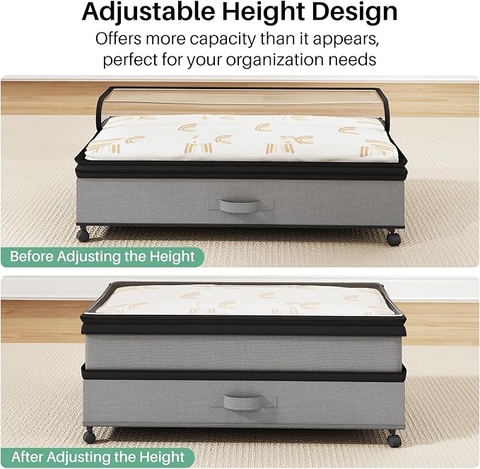 Kitstorack Under Bed Storage with Wheels 2Pack Height-adjustable Under Bed Storage Containers,Under Bed Shoe Storage Organizer with Clear Window&Label, Suitable for Clothes Storage, Gray - Image 6