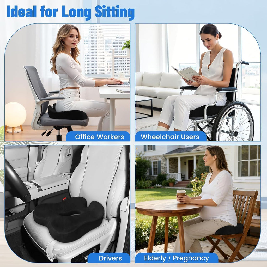 Seat Cushion, Office Chair Cushion, Supportive Donut Pillow, Black - Image 6
