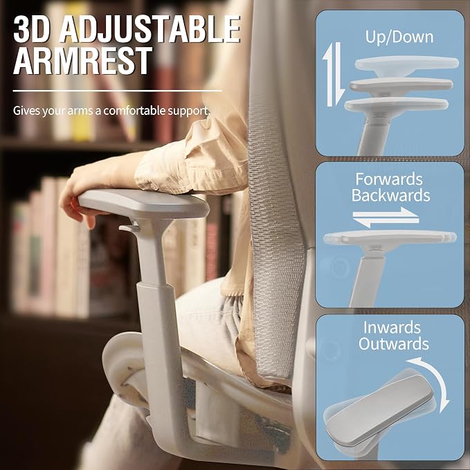 Mesh Office Chair,Ergonomic Computer Desk Chair,Sturdy Task Chair- Adjustable Lumbar Support & Armrests,Tilt Function,Comfort Wide Seat,Swivel Home Office Chair (Grey Frame Grey Mesh) - Image 6