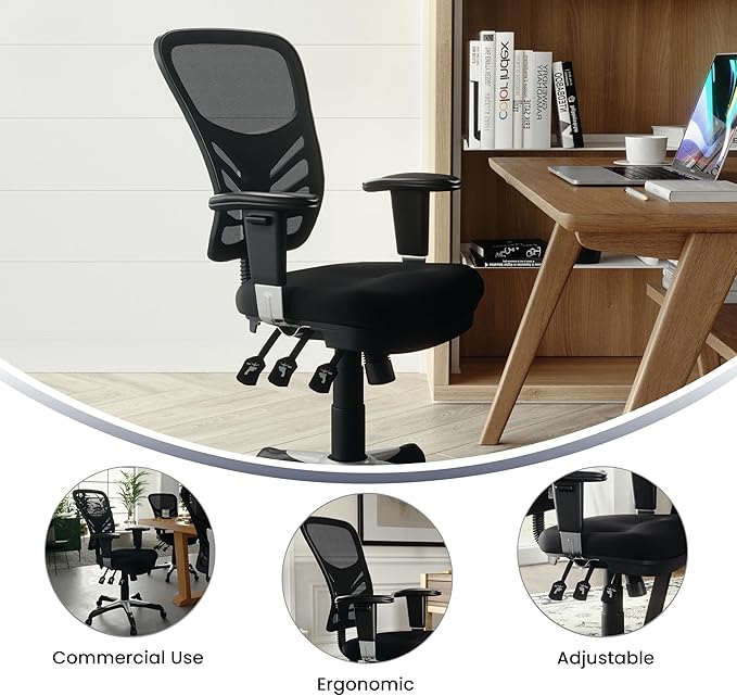 Flash Furniture Mid-Back Black Mesh Multifunction Executive Swivel Ergonomic Office Chair with Adjustable Arms - Image 5
