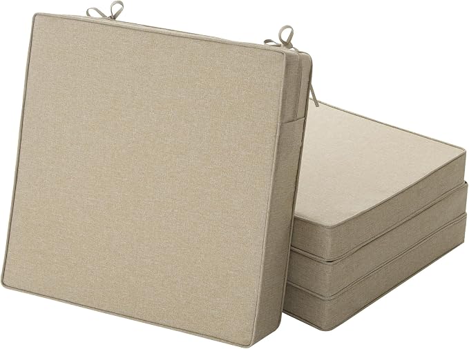 Outdoor Chair Cushions, Water-Resistant & Fade-Resistant, Patio Furniture Square Seat Replacement Chair Pads with Ties, Removable Cover, Non-Slip Bottom, Set of 4, 22 x 22 Inch, Natural by Unknown