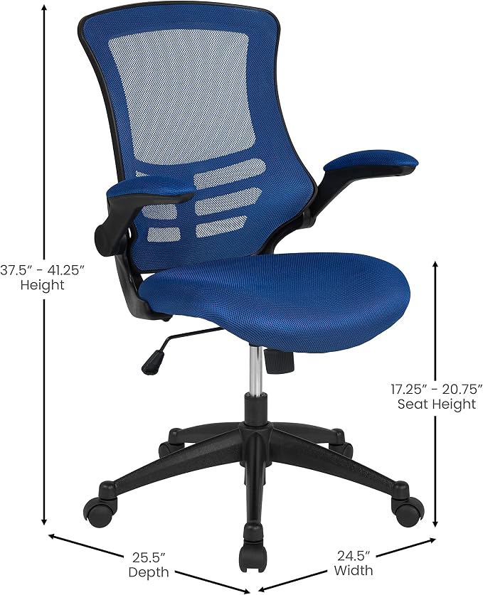 Flash Furniture Kelista Mid-Back Blue Mesh Swivel Ergonomic Task Office Chair with Flip-Up Arms - Image 3