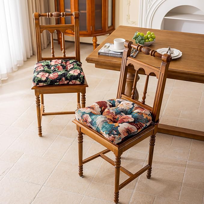 vctops Farmhouse Floral Print Chair Cushions with Ties U-Shaped Soft Comfortable Chair Pads Non Slip Seat Cushions for Indoor Dining Room and Kitchen Chairs (Flower E,16"x16") - Image 5