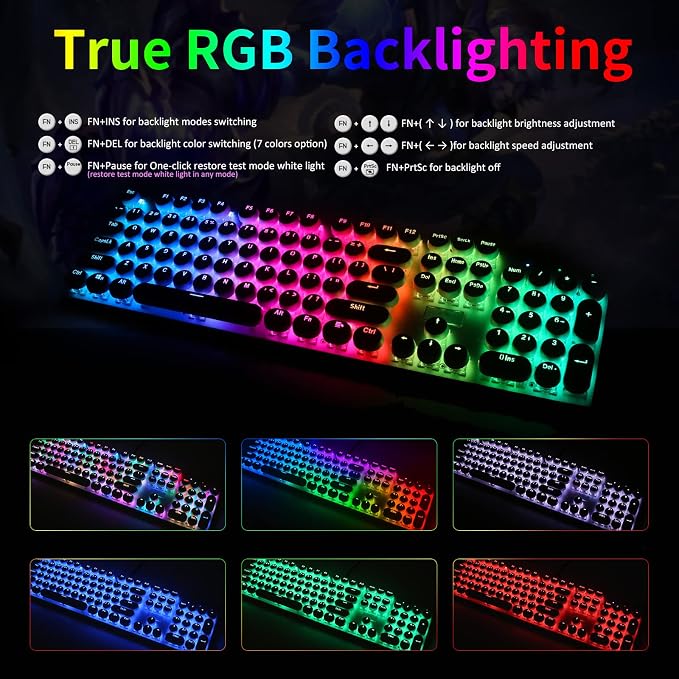 HUO JI E-Yooso Z-88 Wired Typewriter Style Mechanical Keyboard, White | Programmable RGB Backlit, Clicky Blue Switches, Detachable USB-C Cable, Metal Panel, 104 Double-Shot Keycaps for PC Gaming - Image 3