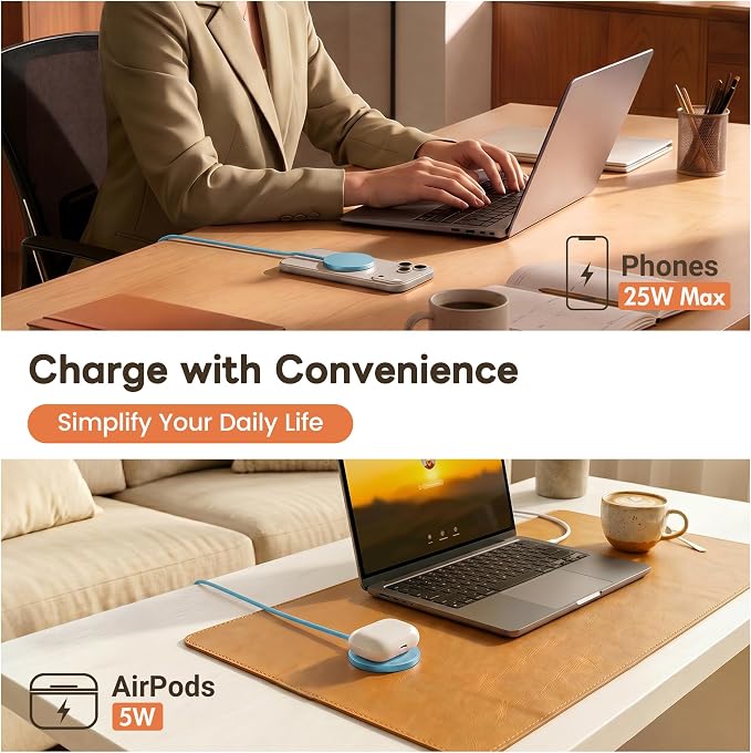 MagSafe 25W Magnetic Wireless Charger Fast Charging Pad for iPhone | Compatible with iPhone 17 17e 16 15 14 Pro Max Google Pixel 10, Slim Compact, For Desk Bedside Travel, Blue - 2Pack - Image 8