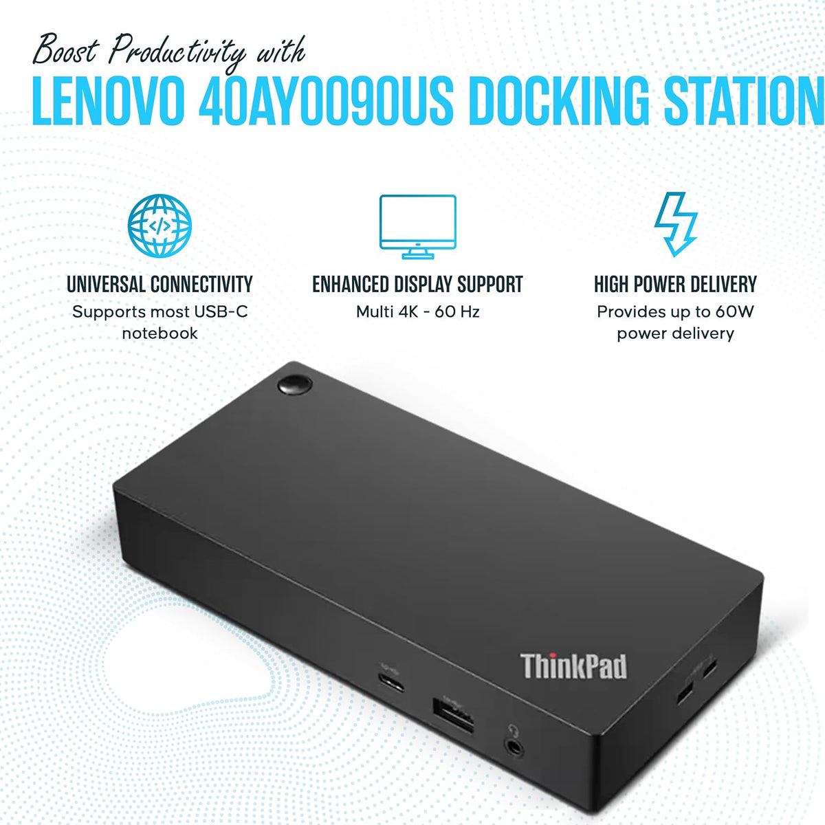 40AY0090US Lenovo ThinkPad Docking Station, USB-C Dock, Dual Monitor, 90W - Image 3