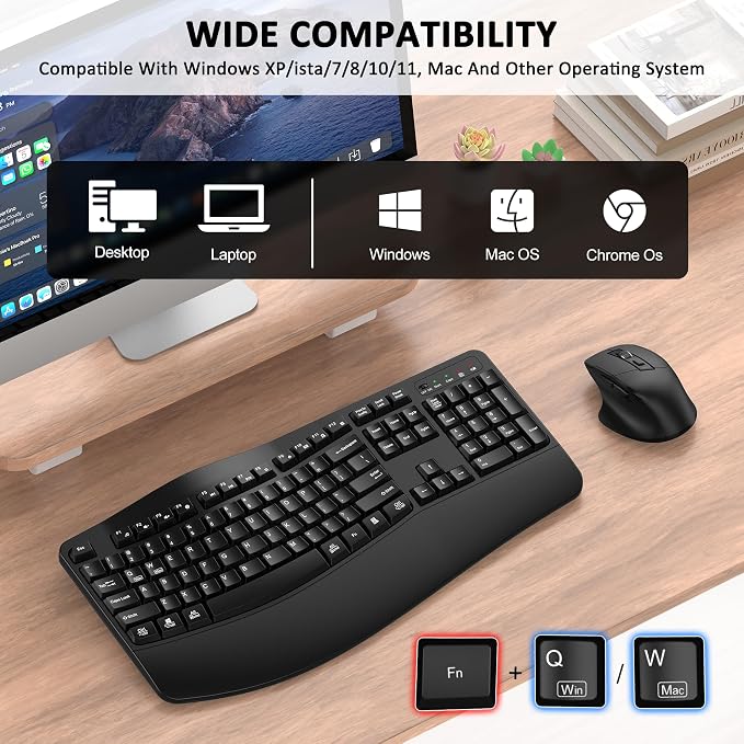 Wireless Keyboard and Mouse Combo, EDJO 2.4G Full-Sized Wave Keys Ergonomic Keyboard and Wireless Optical Mouse, Energy-Saving Wireless Mouse Keyboard for Computer, Mac, Laptop, PC, Windows(Black) - Image 7