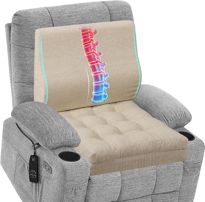 baibu Memory Foam Recliner Cushions with Lumbar Support Pillow Set for Elderly, 20x20x5 Inch Dual-Layer Design Non-Slip Recliner Seat Cushion & Back Support Pillow for Reduce Hip & Lumbar Pain, Beige by baibu