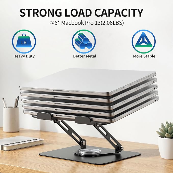 ALASHI Laptop Stand for Desk with 360 Rotating Base, Multi-Angle Adjustable Laptop Stands, Foldable Laptop Riser Compatible with 10 to 17 Inches PC Computer, Black - Image 6