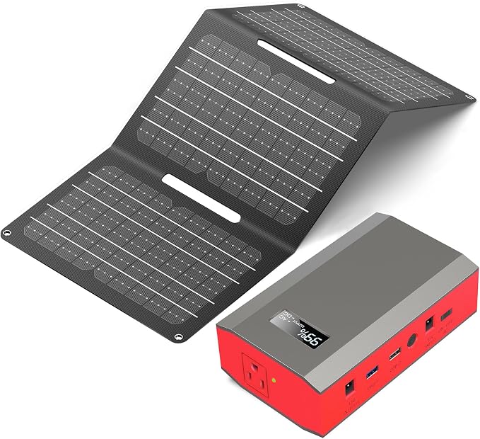 Portable Solar Power Bank with AC Outlet 65W 110V External Battery Pack | 24000mAh Portable Laptop Charger with Foldable Solar Panel 30W for Outdoor Smart Devices Camping Hiking Trip Off Grid Backup by ZeroKor