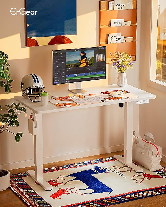 ErGear Height Adjustable Electric Standing Desk, 40 x 24 Inches Sit Stand up Desk, Memory Computer Home Office Desk, White - Image 2
