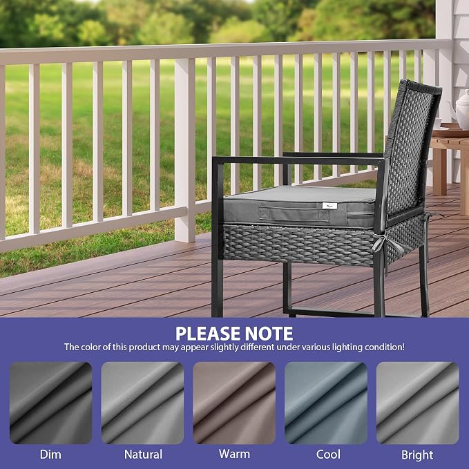 IPYNBAP Outdoor Chair Cushions Set of 4 -Waterproof Outdoor Seat Cushions for Patio Furniture, Patio Chair Cushion with Handle and Ties, Out Door Chair Pads,19x19x3-Square, Grey - Image 7