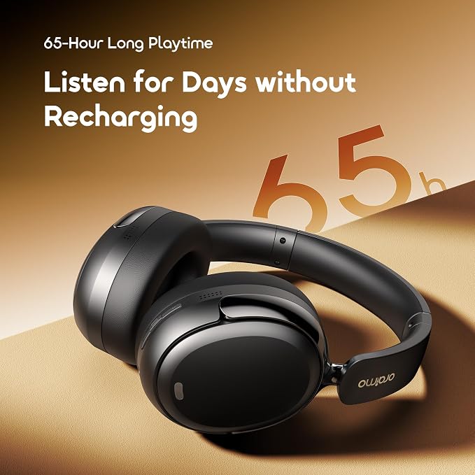 Oraimo Bluetooth Headphones Active Noise Cancelling, 65H Playtime, 3 EQ Modes, Deep Bass, Bluetooth 5.4, Wireless Over-Ear Headphones with Microphone for Office Travel, Black | 360 Spatial Sound & Deep Bass, Waterproof ENC Dual-Mic Clear Calls, Bluetoo... - Image 3