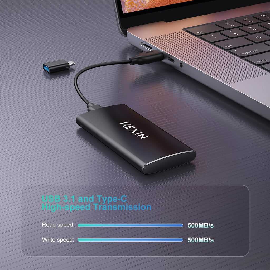 KEXIN 512GB External SSD Up to 500MB/s USB-C Portable SSD USB 3.1 External Solid State Drive 512G Type-C External Drive for Laptop, Mac, Xbox,PS4 - Image 3