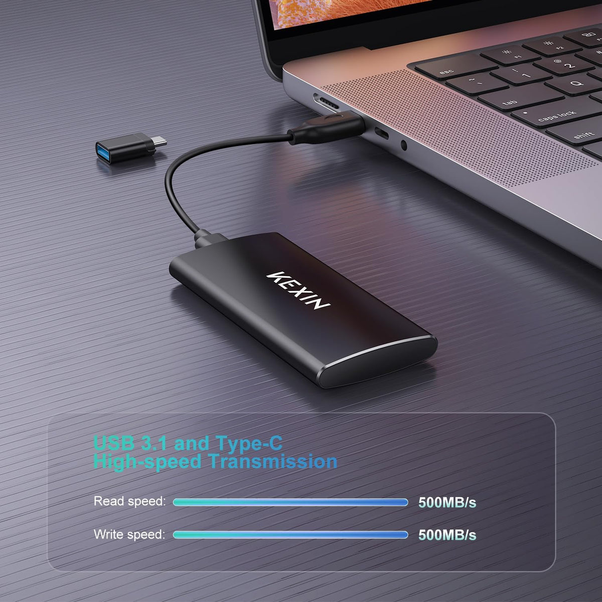KEXIN 512GB External SSD Up to 500MB/s USB-C Portable SSD USB 3.1 External Solid State Drive 512G Type-C External Drive for Laptop, Mac, Xbox,PS4 - Image 3