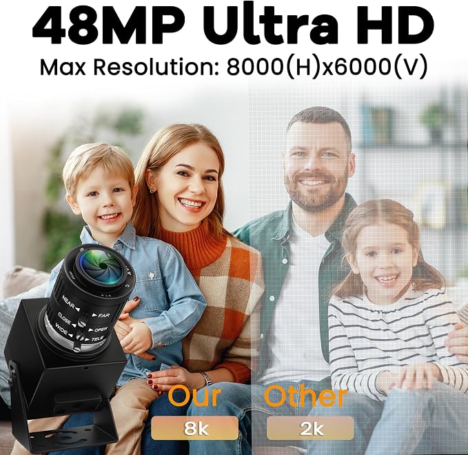 48MP 8K Ultra HD USB Camera, 3.6-10mm 3X Manual Zoom Lens, Plug and Play Close-up Webcam for Lightburn, Laser Engraver, Document Scanning & Face Recognition - Image 4