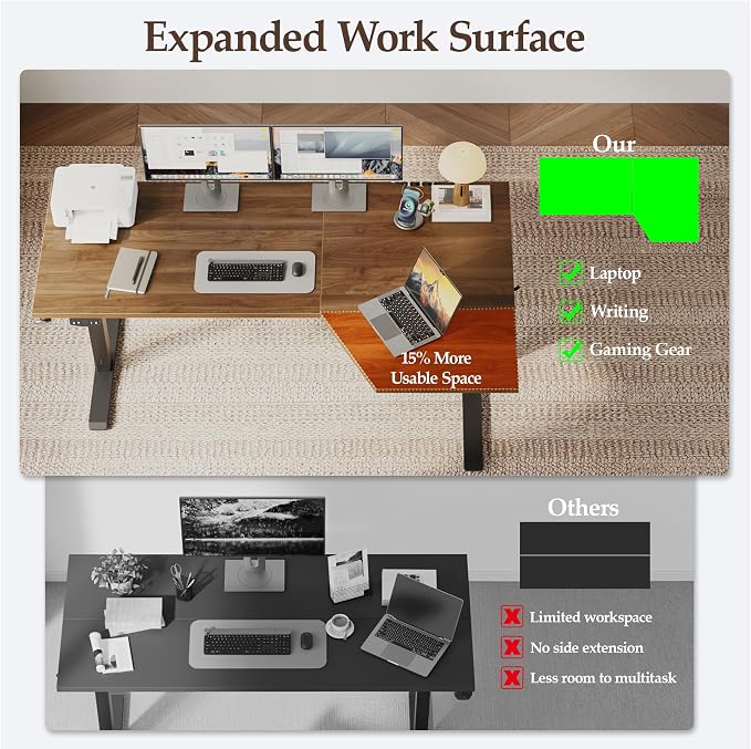 Klicelor L Shaped Standing Desk 55 x 31.5 Inch, Electric Height Adjustable Corner Desk for Home Office Workstation, Ergonomic Sit Stand Computer Table with Memory Controller, Dark Walnut - Image 4