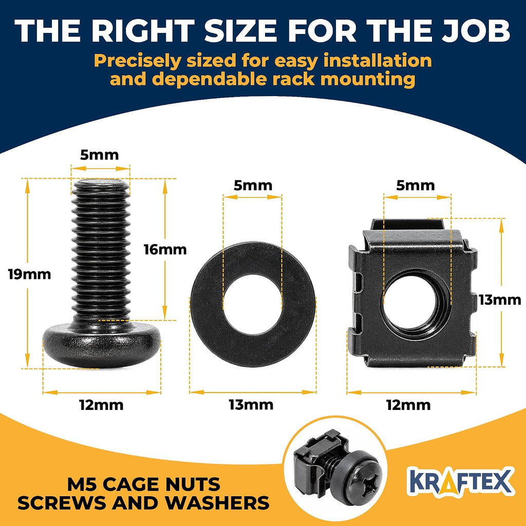 M5 Bolts Cage Nuts, Screws and Washers [Size: M5 x 19mm 50 Pack] Rack Mount Screws Hardware for use with Network and Server Rack Accessories, Routers, Cabinets and Enclosures. - Image 6