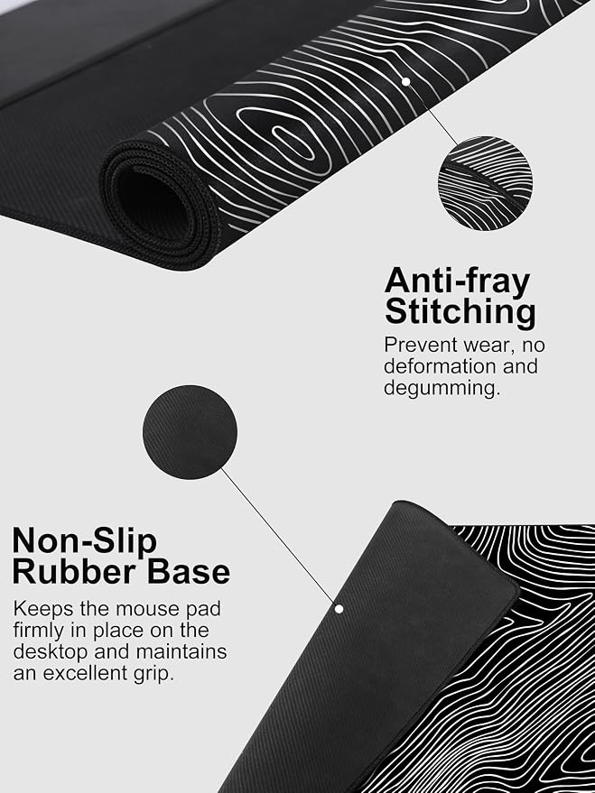 TopMade Mouse Pad with 15W Fast Wireless Charging, 31.5"x15.75" XXL Large Gaming Waterproof Desk Pad with Ultra-Smooth Surface, Non-Slip Base, Computer Desk Mat, Black Topographic Map #1 - Image 6