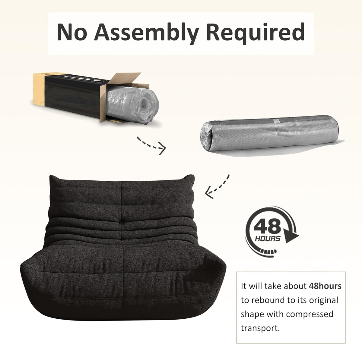 Giant Bean Bag Chair for Adults,Comfy Lazy Fireside Accent Chair with Memory Foam,Cozy Single Floor Sofa Couch Boneless Chaise Lounge for Living Room Bedroom Gaming Room(Black,1Seater) - Image 7