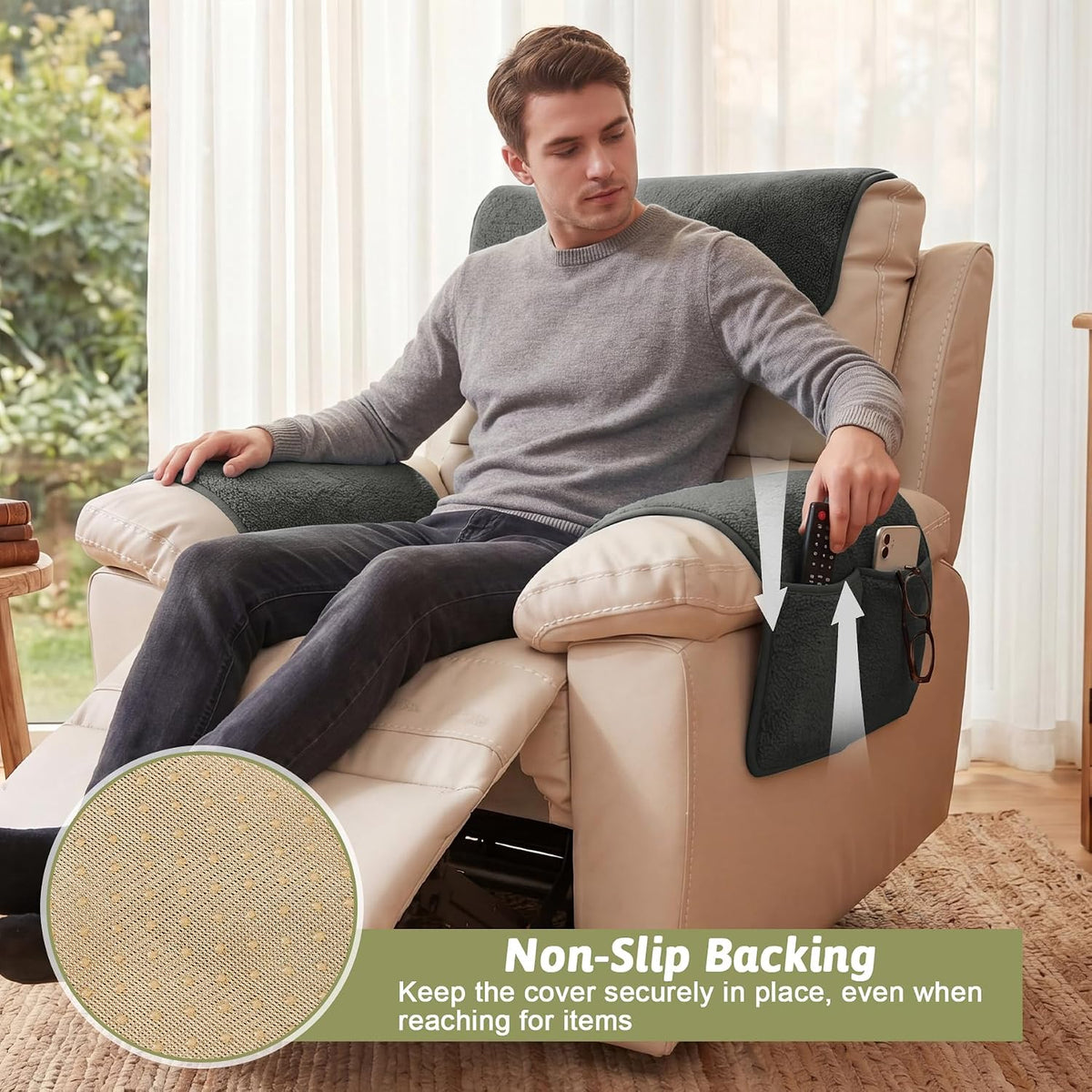 Universal Sherpa Recliner & Armchair Covers with Pockets - Image 5