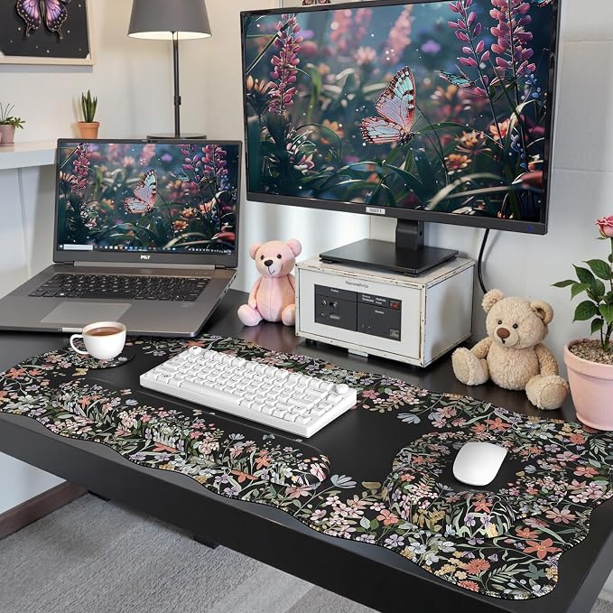 iCasso Black 4in1 Mousepad, 35.4"x15.7" Desk Blotter for Classroom | Workspace Ergonomic Desk Pad Featuring Keyboard Wrist Rest, Girly Mousepad Set for Students Travel Home Office - Image 6