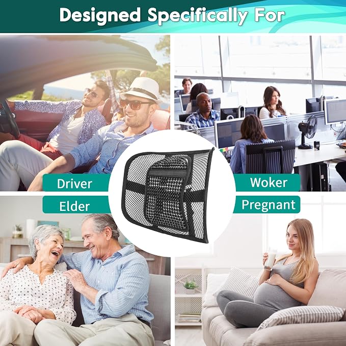 Samyoung 2-Pack Mesh Lumbar Support for Office Chair and Car Seat | 12 x 16 Inch Breathable Double-Layer Mesh Back Support with Elastic Chair Strap & Support Beads for Firm, Comfortable Support - Image 7
