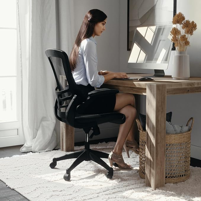Flash Furniture Desk Chair with Wheels - Swivel Chair with Mid-Back Black Mesh and LeatherSoft Seat for Home Office and Desk - Image 7