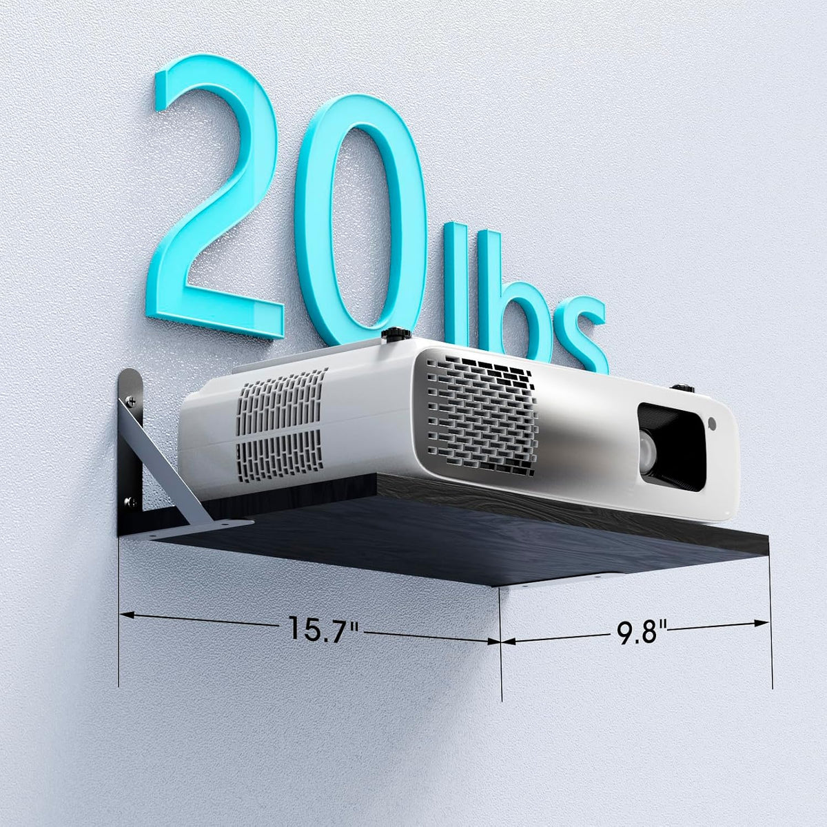 DAWASAPAT Projector Shelf, All Black Projector Wall Mount Floating Shelf, Projector Stand, Projector Rack Holder, 15.7" x 9.8" (L*W) Projector Mount with Cable Ties-2pcs - Image 2
