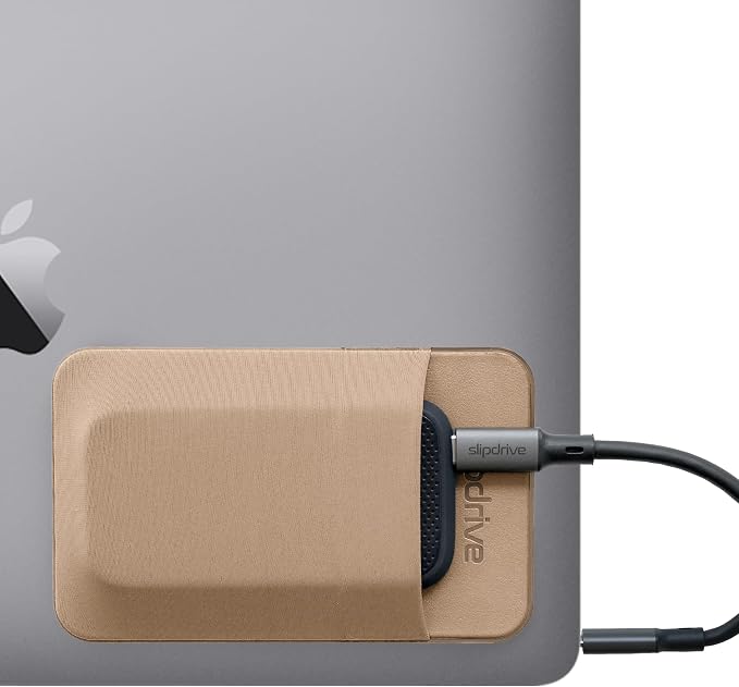 Slipdrive - Portable Hard Drive Sleeve for Laptop - SSD Solid State Drive - Reusable Adhesive - 5” x 3.2” Stick on External Hard Drive Carrying Case - Travel Pocket Pouch (Small, Sand Stone) by Slipdrive