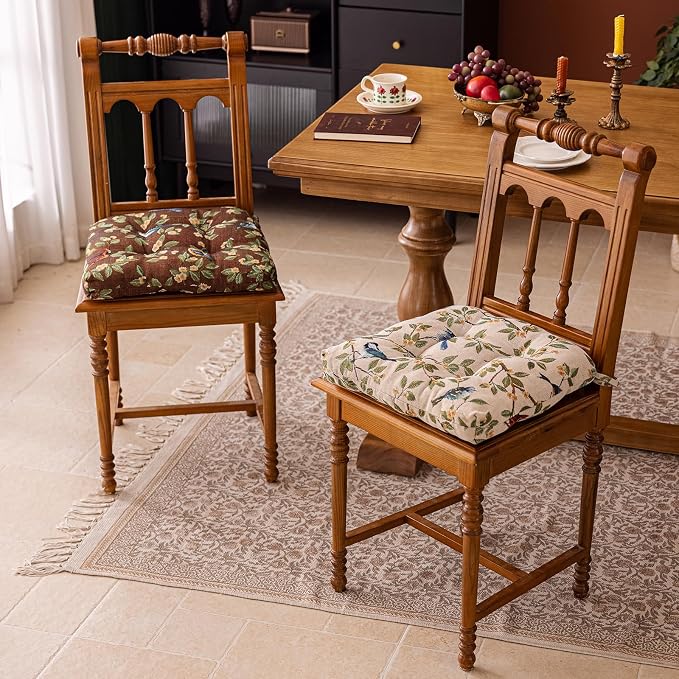 vctops Farmhouse Brid Print Chair Cushions with Ties U-Shaped Soft Comfortable Chair Pads Non Slip Seat Cushions for Indoor Dining Room and Kitchen Chairs (Coffee,18"x18") - Image 4