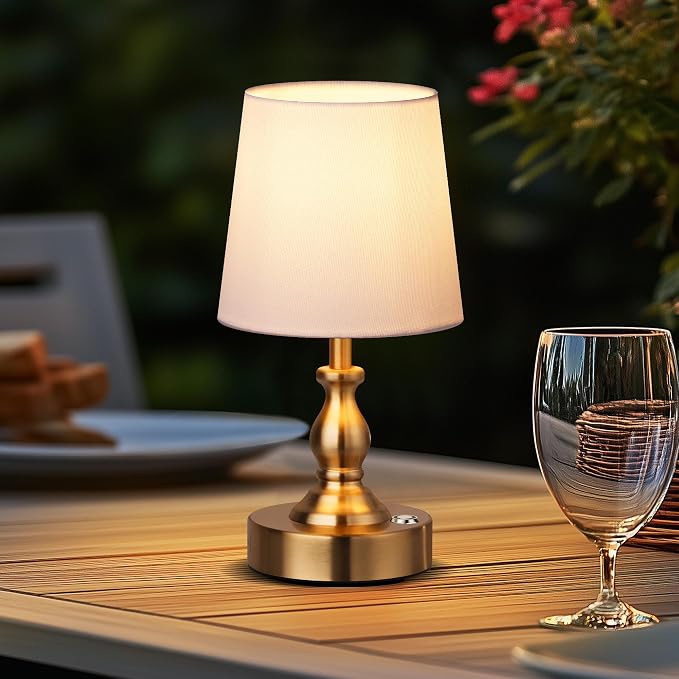 Mini Cordless LED Table Lamp, 5200mAh Rechargeable Battery Operated Lamp, 3-Level Brightness, Touch Dimmable Desk Lamp, Bedside Night Light for Patio Camping Restaurant Home, Antique Brass - Image 9