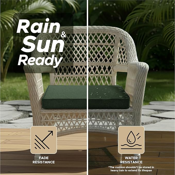 Outdoor Chair Cushions, Set of 6, 18.5 x 16 Inch, Olive Green | Water Resistant, Fade Resistant, Patio Furniture Seat Replacement, Removable Cover with Zipper, Non-Slip Bottom with Ties - Image 3